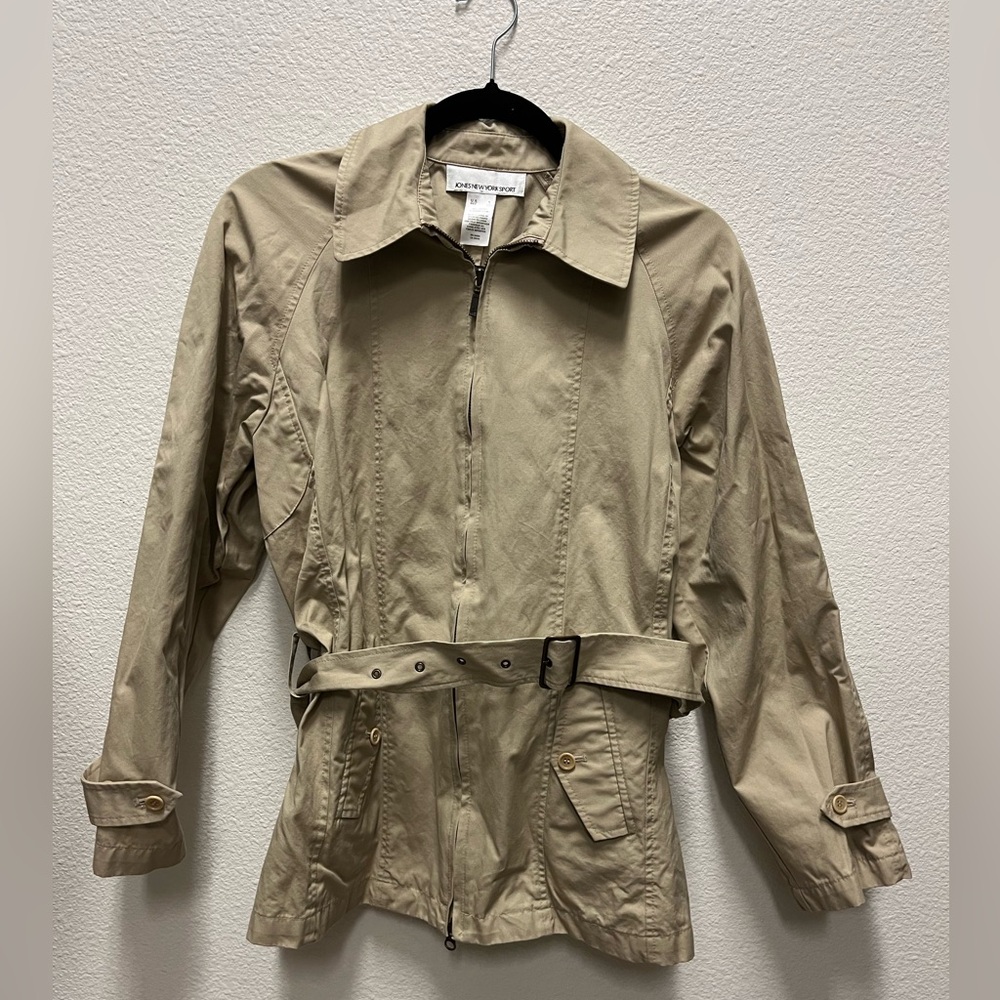 Jones New York Women's Trench Coat Solid Tan Brown Size Small Jacket